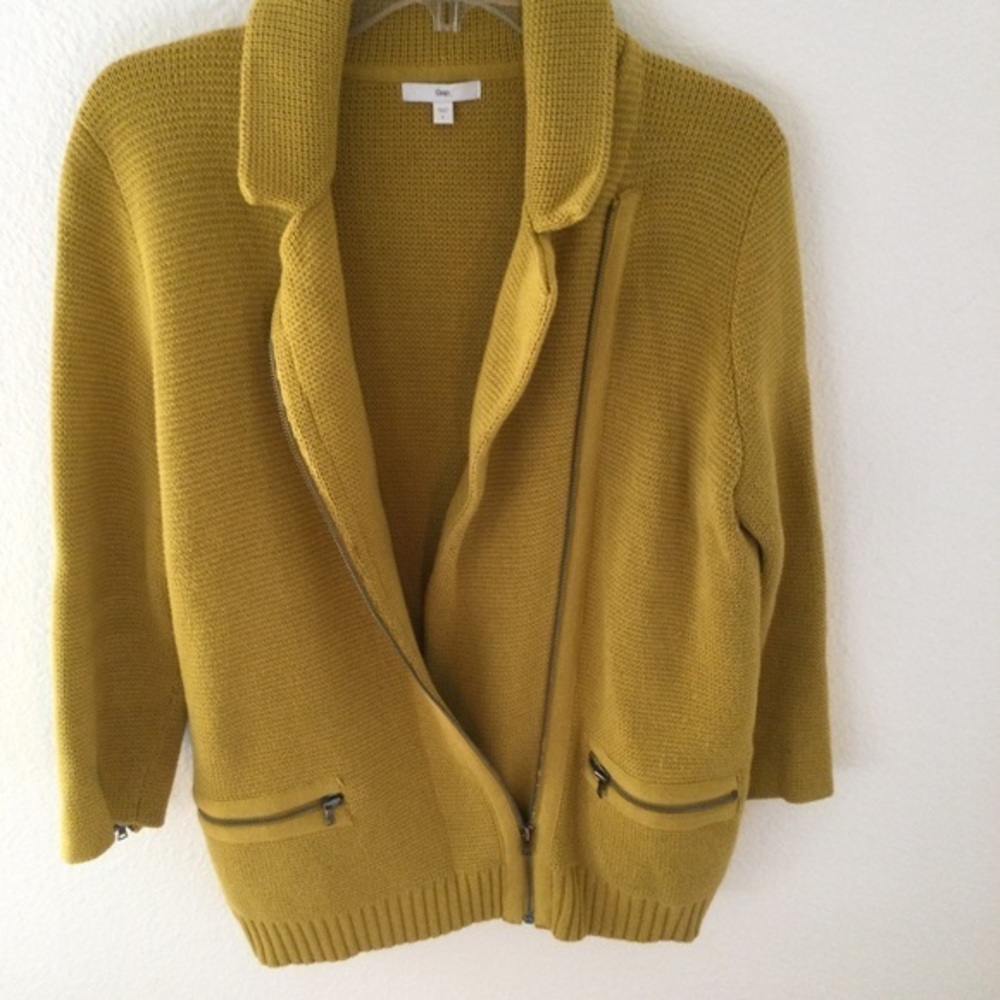 Gap Gold Colored Cable Knit Cardigan Zip Front, pockets & Sleeves Size Large